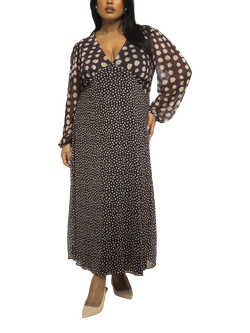 FASHION SZN Curve Plus Size Polka Dot Mesh Midi Dress, Brown/Multi