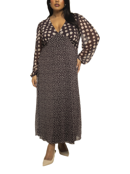 FASHION SZN Curve Plus Size Polka Dot Mesh Midi Dress, Brown/Multi