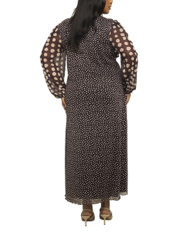 FASHION SZN Curve Plus Size Polka Dot Mesh Midi Dress - view 2, Brown/Multi
