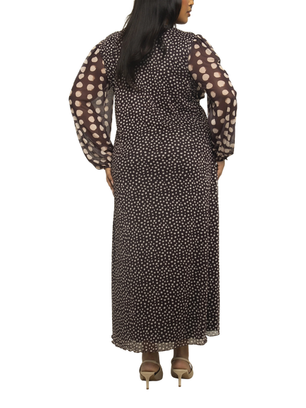 FASHION SZN Curve Plus Size Polka Dot Mesh Midi Dress - view 2, Brown/Multi