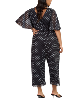 FASHION SZN Polka Dot Crop Short Sleeve V Neck Jumpsuit - view 2, Black/Multi