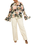 FASHION SZN Curve Floral Swing Mesh Top, Beige/Multi