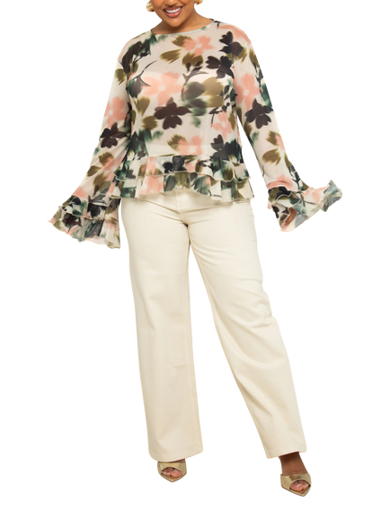 FASHION SZN Curve Floral Swing Mesh Top, Beige/Multi - view 2, Beige/Multi