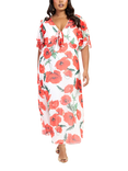FASHION SZN Curve Poppy Print Tie Front Dress, White