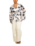 FASHION SZN Curve Floral Twist Front Mesh Top, Beige/Multi