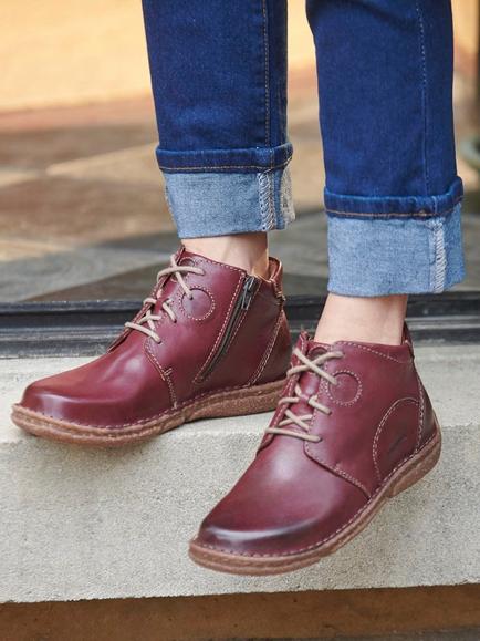 Josef Seibel Neele 46 Leather Lace Up Ankle Boots - view 2, Red Bordeaux