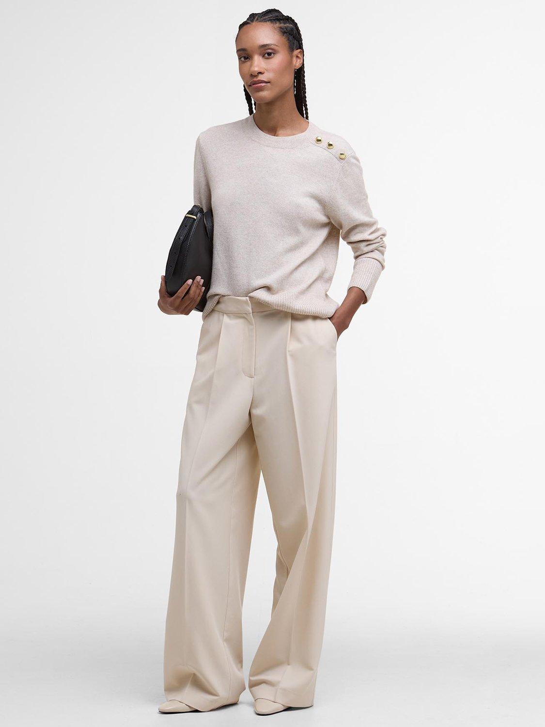 Product image 3 of 7, which shows Barbour Eleanor Crew Neck Jumper, Light Beige, 8