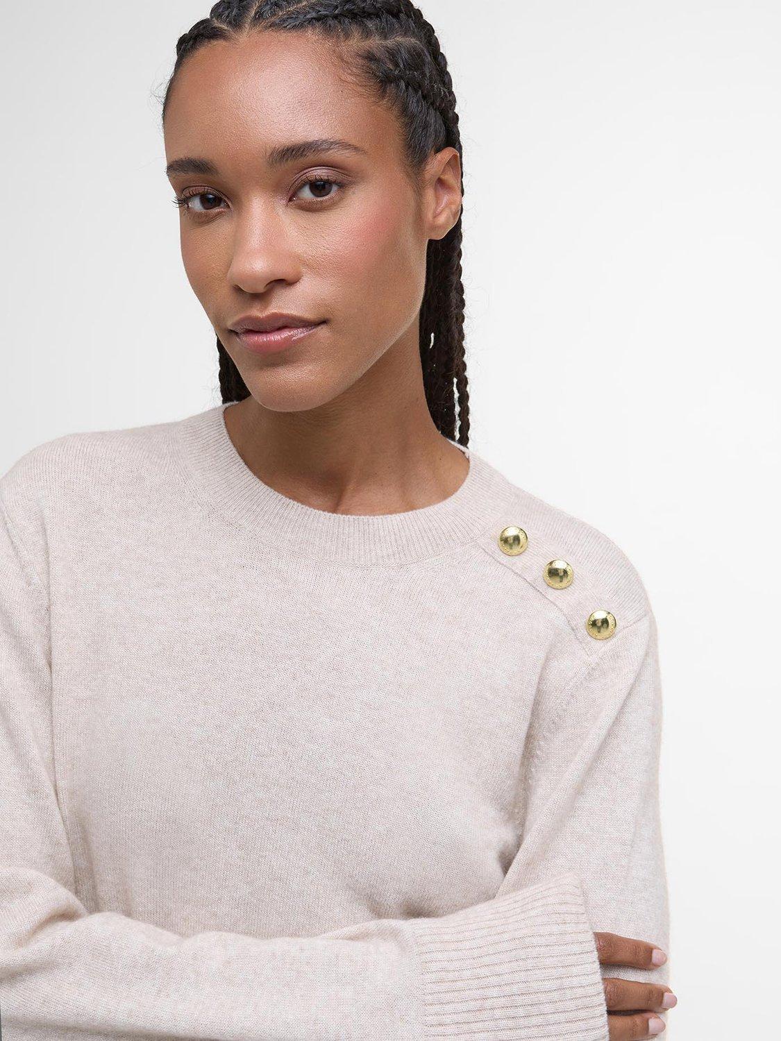 Product image 5 of 7, which shows Barbour Eleanor Crew Neck Jumper, Light Beige, 8