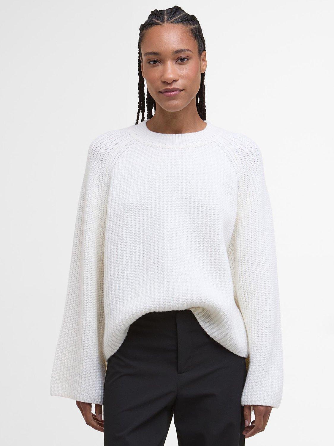Product image 1 of 6, which shows Barbour Vera Wool Rich Fisherman Jumper, Ivory, 6