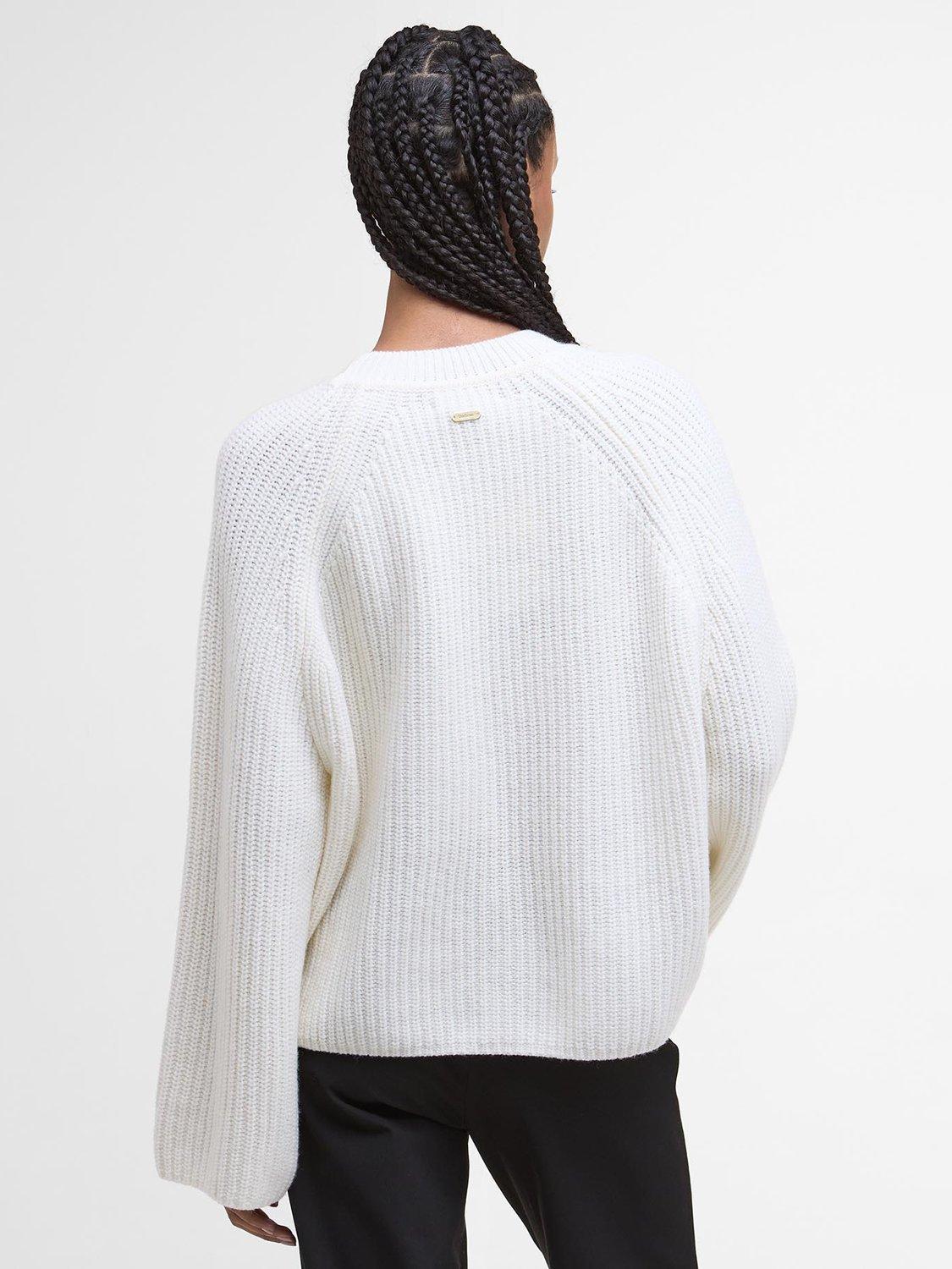 Product image 2 of 6, which shows Barbour Vera Wool Rich Fisherman Jumper, Ivory, 6
