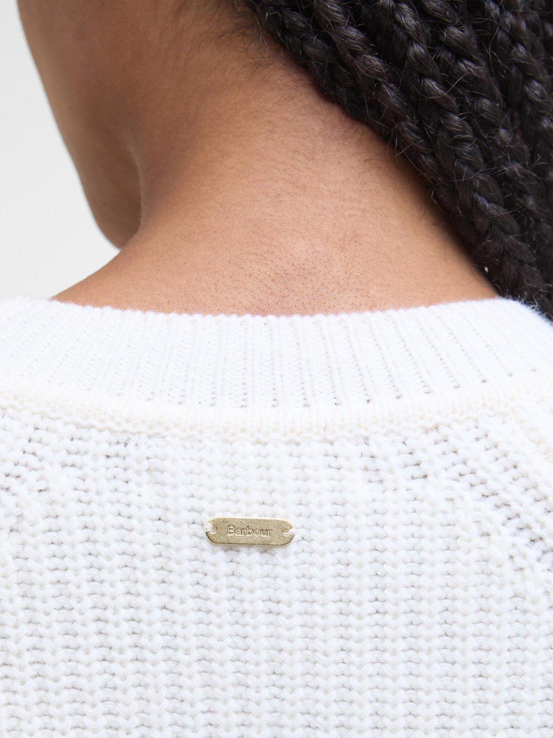 Product image 6 of 6, which shows Barbour Vera Wool Rich Fisherman Jumper, Ivory, 6