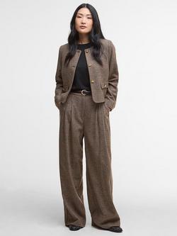 Barbour Sophia Check Merino Wool Tailored Trousers, Brown, Brown