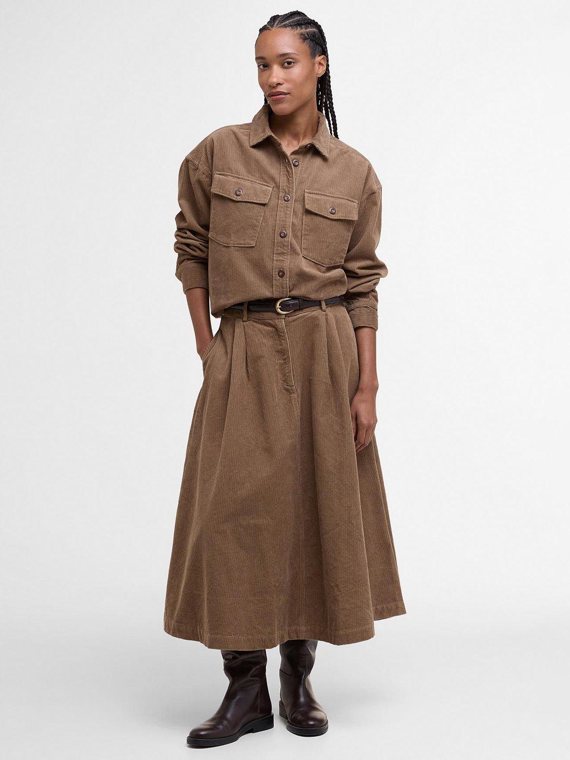 Barbour Yasmin Corduroy Midi Skirt, Brown