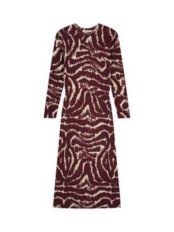 Fabienne Chapot Quint Abstract Print Midi Dress containing LENZING™ ECOVERO™ Viscose, Burgundy/Cream, Burgundy/Cream