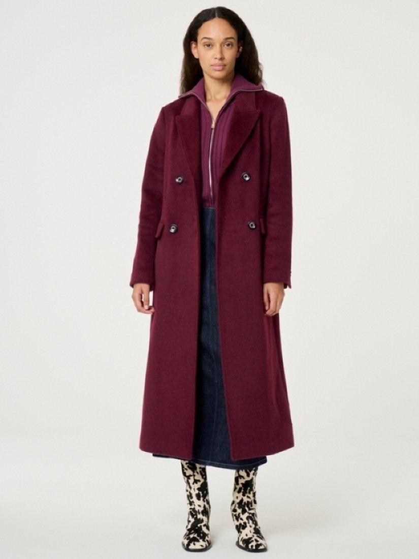 Fabienne Chapot Sophia Longline Wool Blend Coat, Burgundy