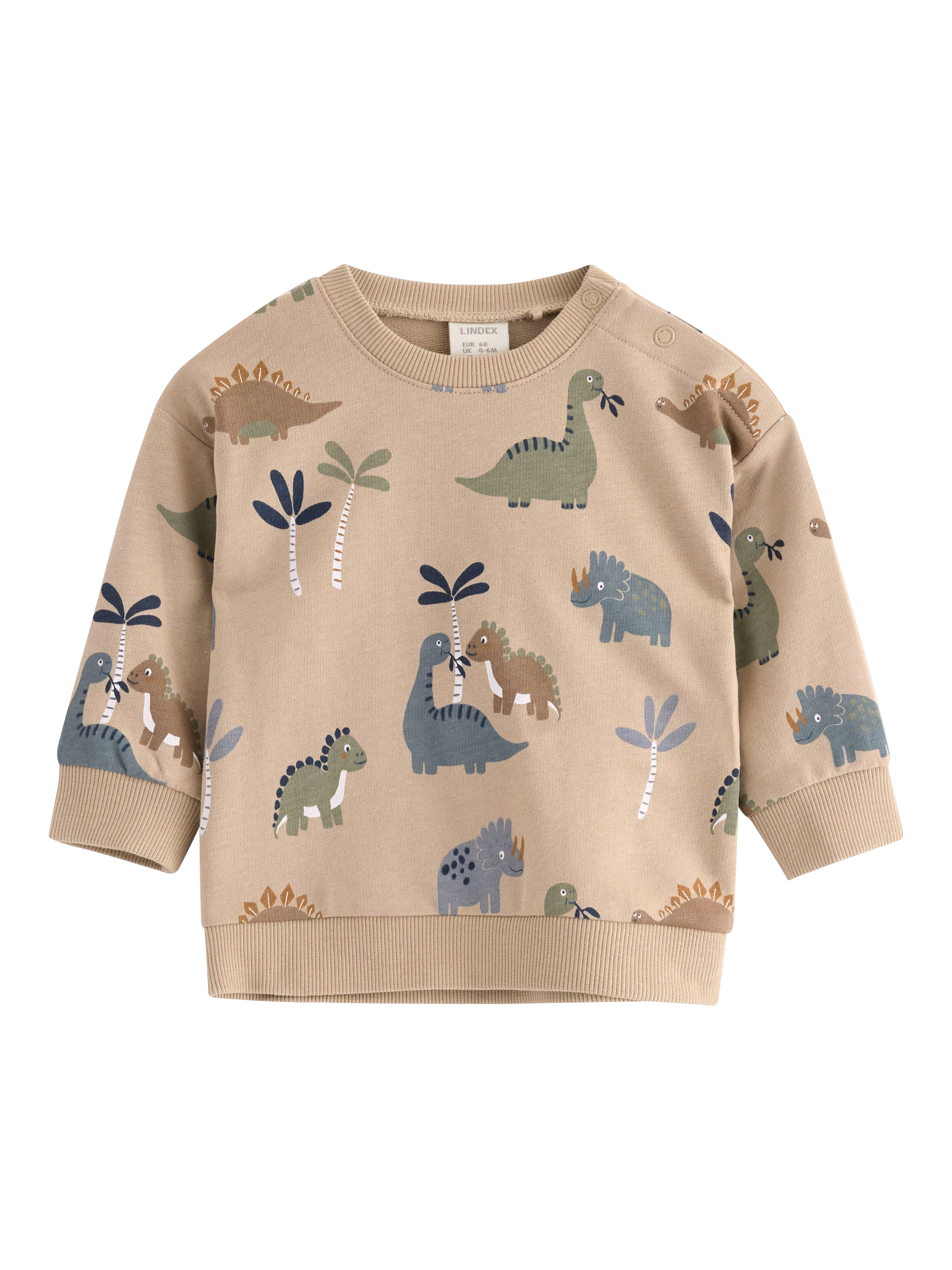 Product image 1 of 3, which shows Lindex Baby Dinosaur Jumper, Beige, 4-6 months