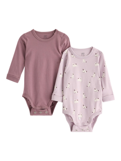 Lindex Baby Cotton Blend Long Sleeve Bodysuit, Pack of 2, Light Lilac