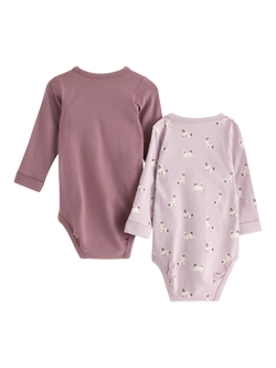 Lindex Baby Cotton Blend Long Sleeve Bodysuit, Pack of 2 - view 2, Light Lilac