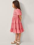 Monsoon Kids' Tiered Smocked A-Line Dress, Pink