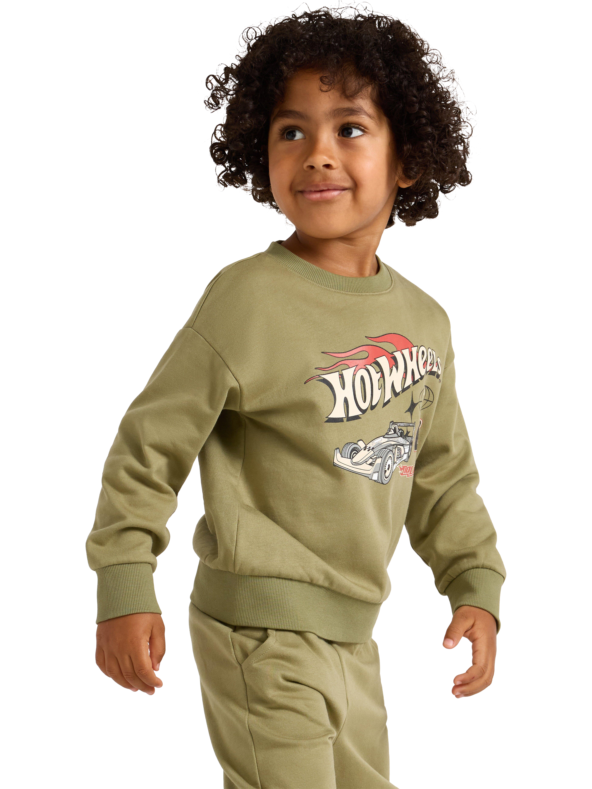 Product image 1 of 6, which shows Lindex Kids' Cotton Hot Wheels Relaxed Sweatshirt, Light Dusty Green, 2-3 years