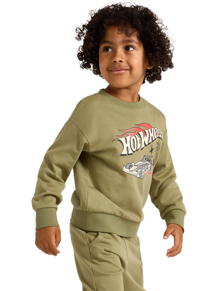 Lindex Kids' Cotton Hot Wheels Relaxed Sweatshirt, Light Dusty Green, Light Dusty Green