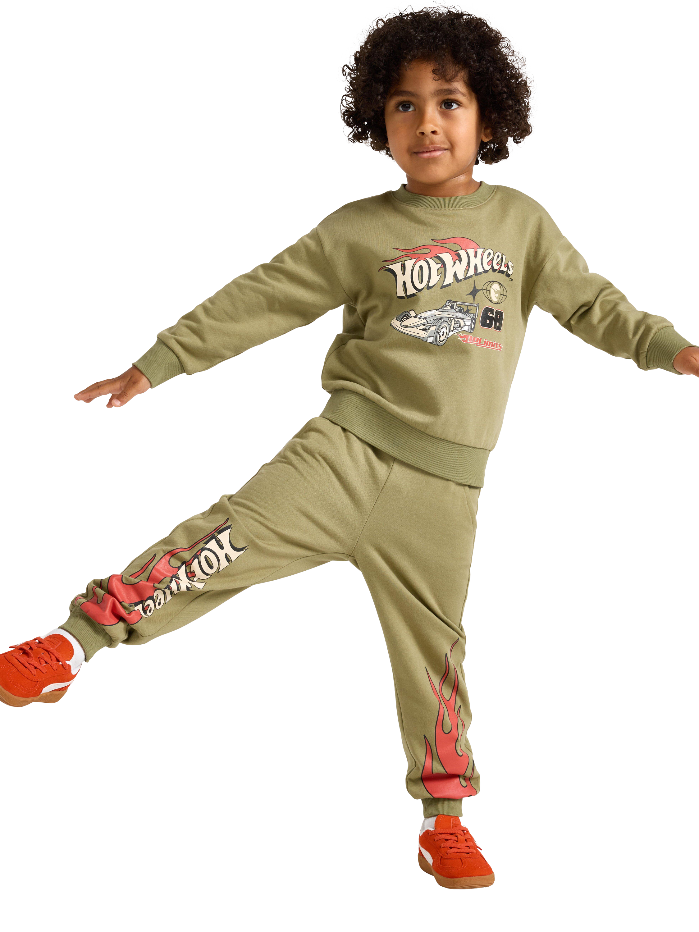 Product image 3 of 6, which shows Lindex Kids' Cotton Hot Wheels Relaxed Sweatshirt, Light Dusty Green, 2-3 years