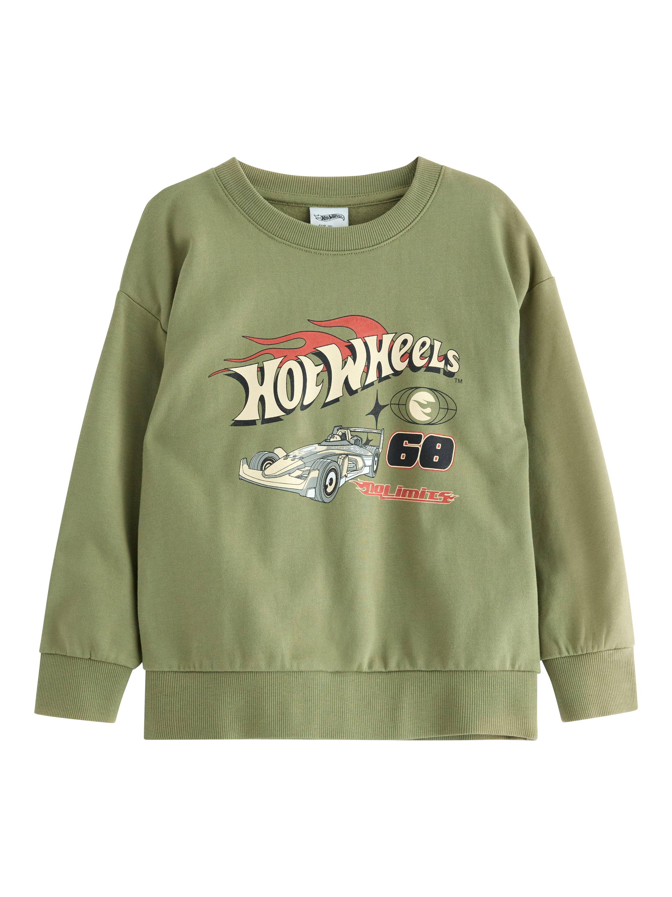 Product image 4 of 6, which shows Lindex Kids' Cotton Hot Wheels Relaxed Sweatshirt, Light Dusty Green, 2-3 years