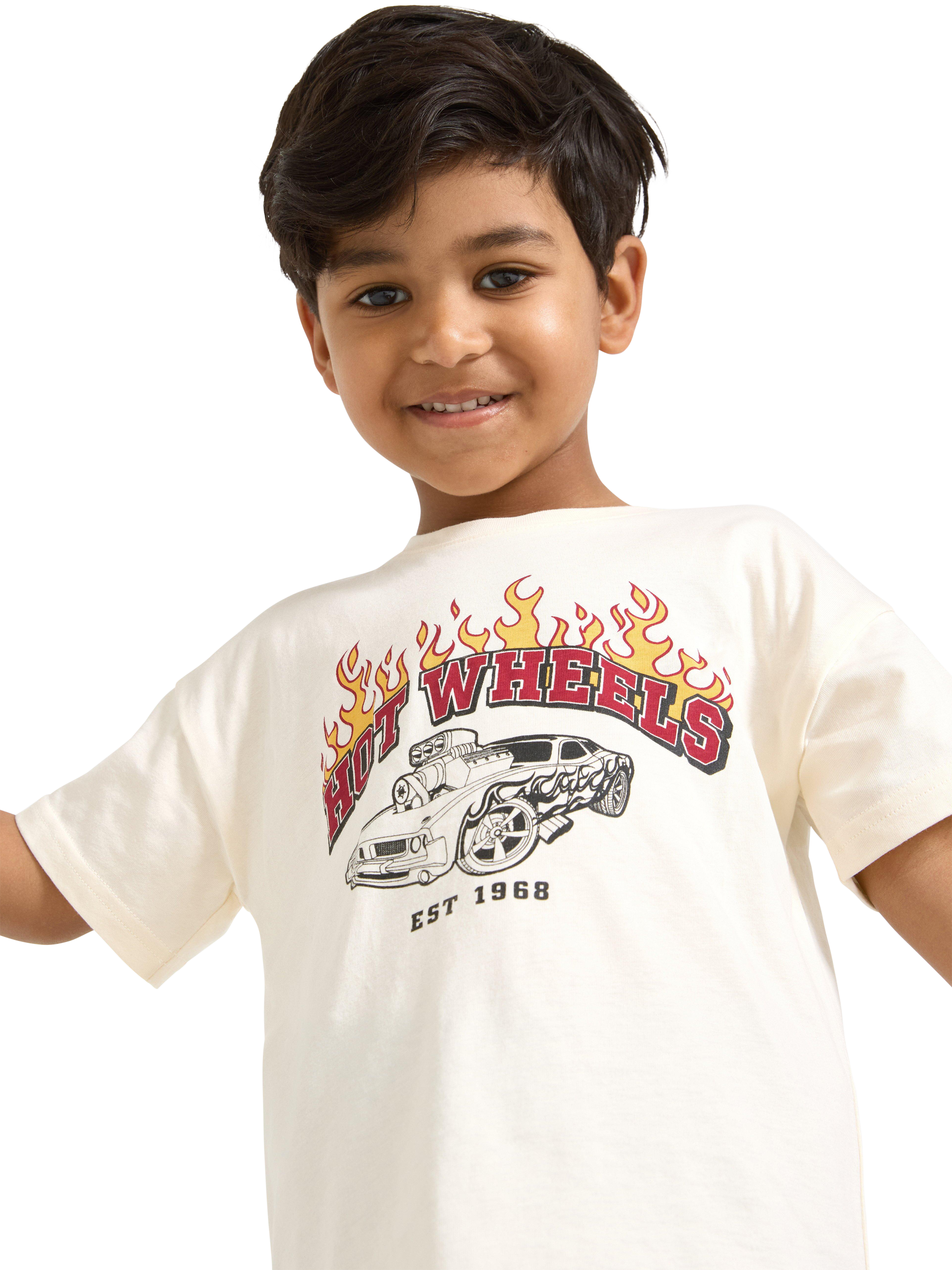 Product image 1 of 6, which shows Lindex Kids' Cotton Short Sleeved Hot Wheels T-Shirt, White, 2-4 years