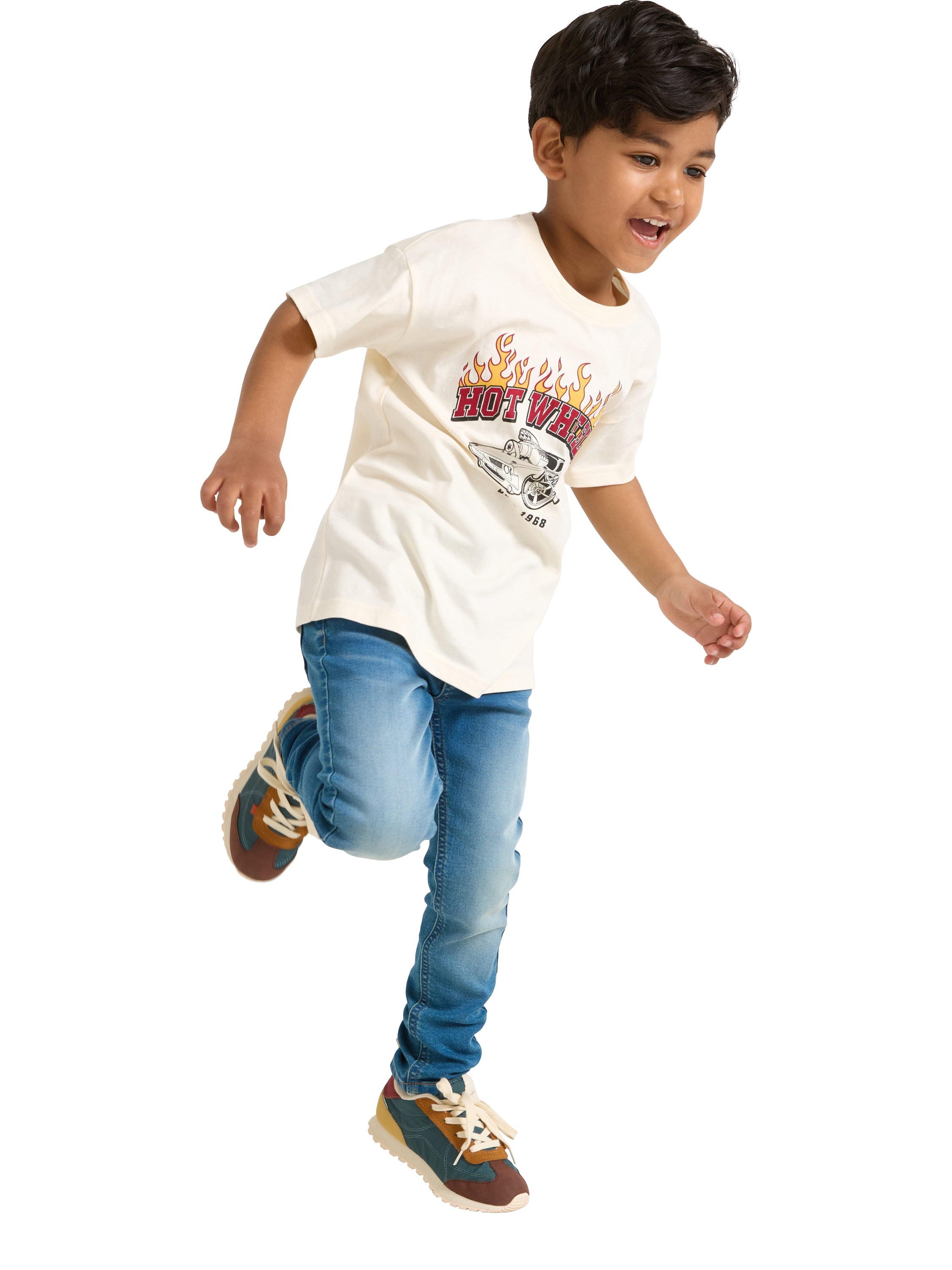 Product image 2 of 6, which shows Lindex Kids' Cotton Short Sleeved Hot Wheels T-Shirt, White, 2-4 years