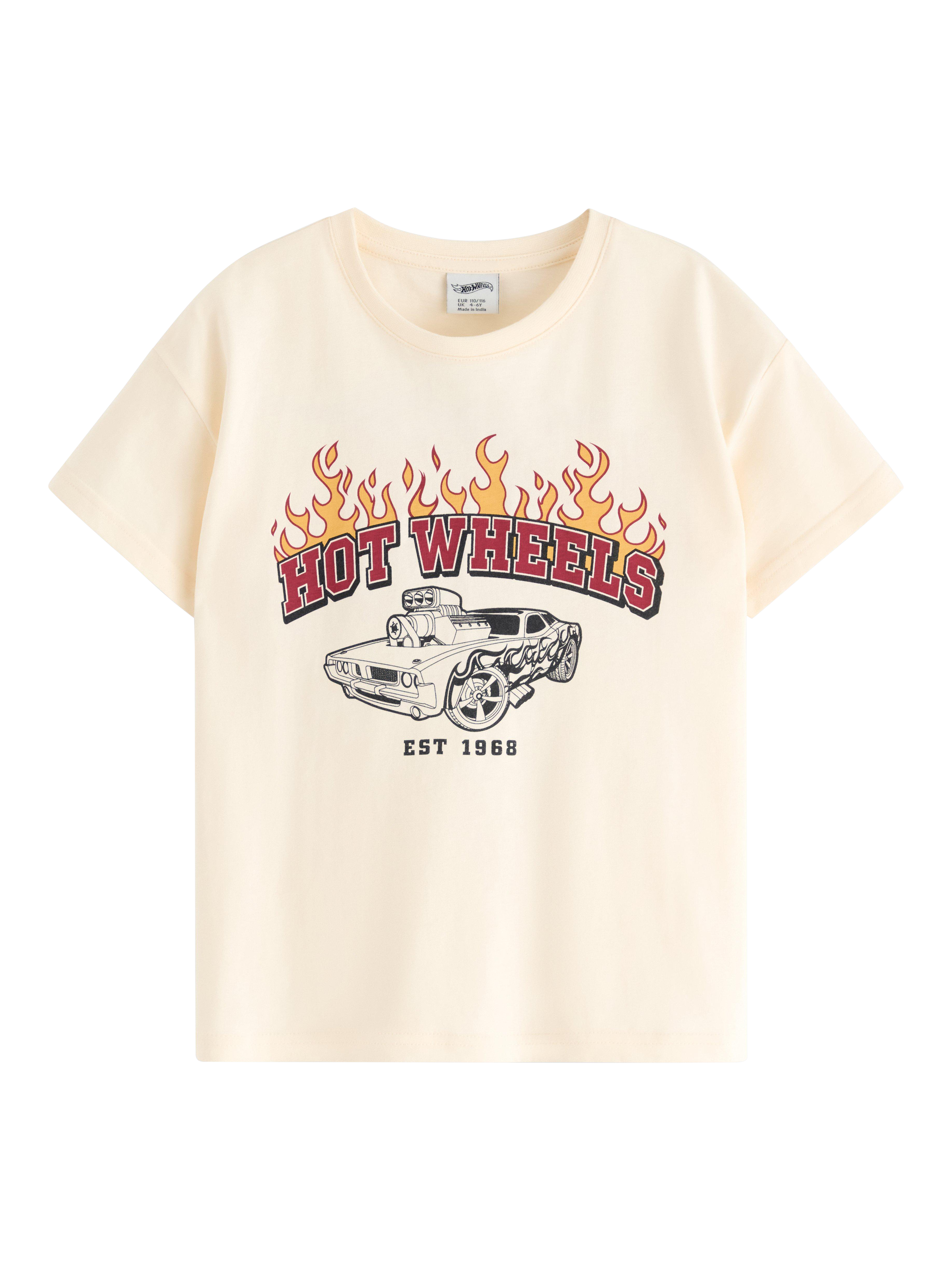Product image 4 of 6, which shows Lindex Kids' Cotton Short Sleeved Hot Wheels T-Shirt, White, 2-4 years