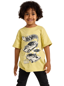 Lindex Kids' Cotton Short Sleeved Hot Wheels T-Shirt, Light Dusty Green, Light Dusty Green