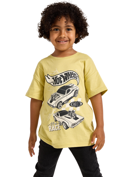 Lindex Kids' Cotton Short Sleeved Hot Wheels T-Shirt, Light Dusty Green, Light Dusty Green