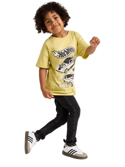 Lindex Kids' Cotton Short Sleeved Hot Wheels T-Shirt, Light Dusty Green - view 2, Light Dusty Green