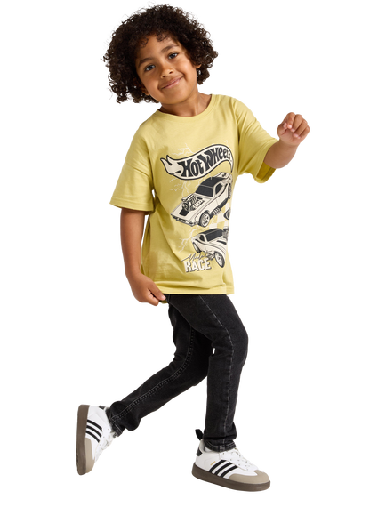 Lindex Kids' Cotton Short Sleeved Hot Wheels T-Shirt, Light Dusty Green - view 2, Light Dusty Green