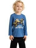 Lindex Kids' Cotton Long Sleeved Vehicle Print Top, Light Dusty Blue