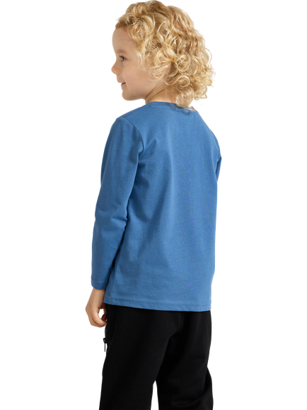 Lindex Kids' Cotton Long Sleeved Vehicle Print Top, Light Dusty Blue - view 2, Light Dusty Blue