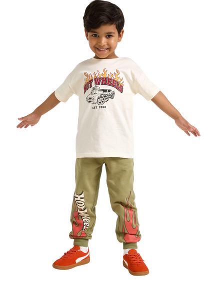 Lindex Kids' Cotton Hot Wheels Joggers, Light Dusty Green, Light Dusty Green
