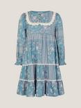Monsoon Kids' Long Sleeved Paisley Lace Dress, Blue