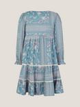 Monsoon Kids' Long Sleeved Paisley Lace Dress, Blue