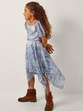 Monsoon Kids' Paris Puff Sleeve Paisley Midi Dress, Blue