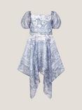 Monsoon Kids' Paris Puff Sleeve Paisley Midi Dress, Blue