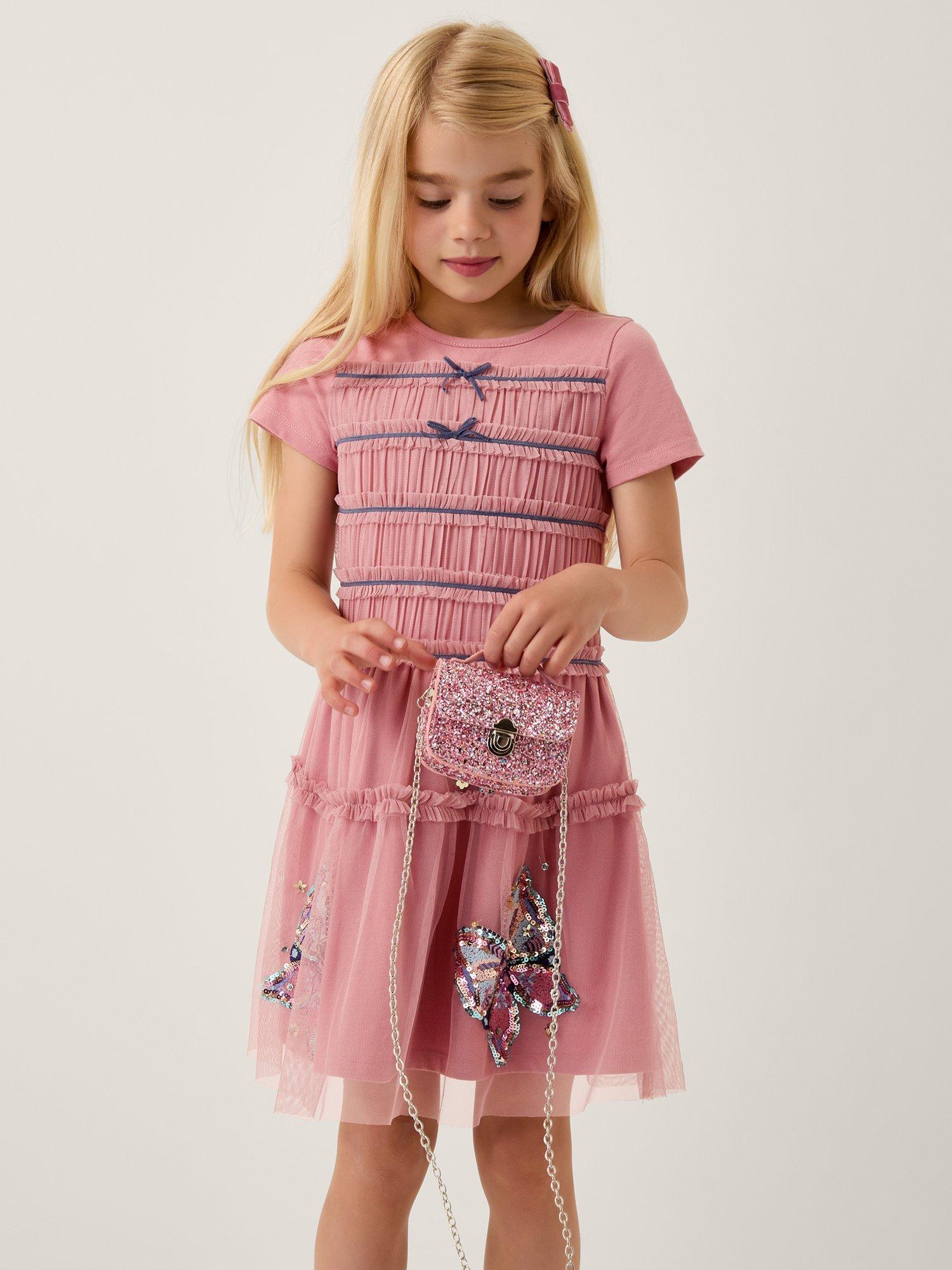 Monsoon Kids' Mesh Sequin Butterfly Dress, Pink