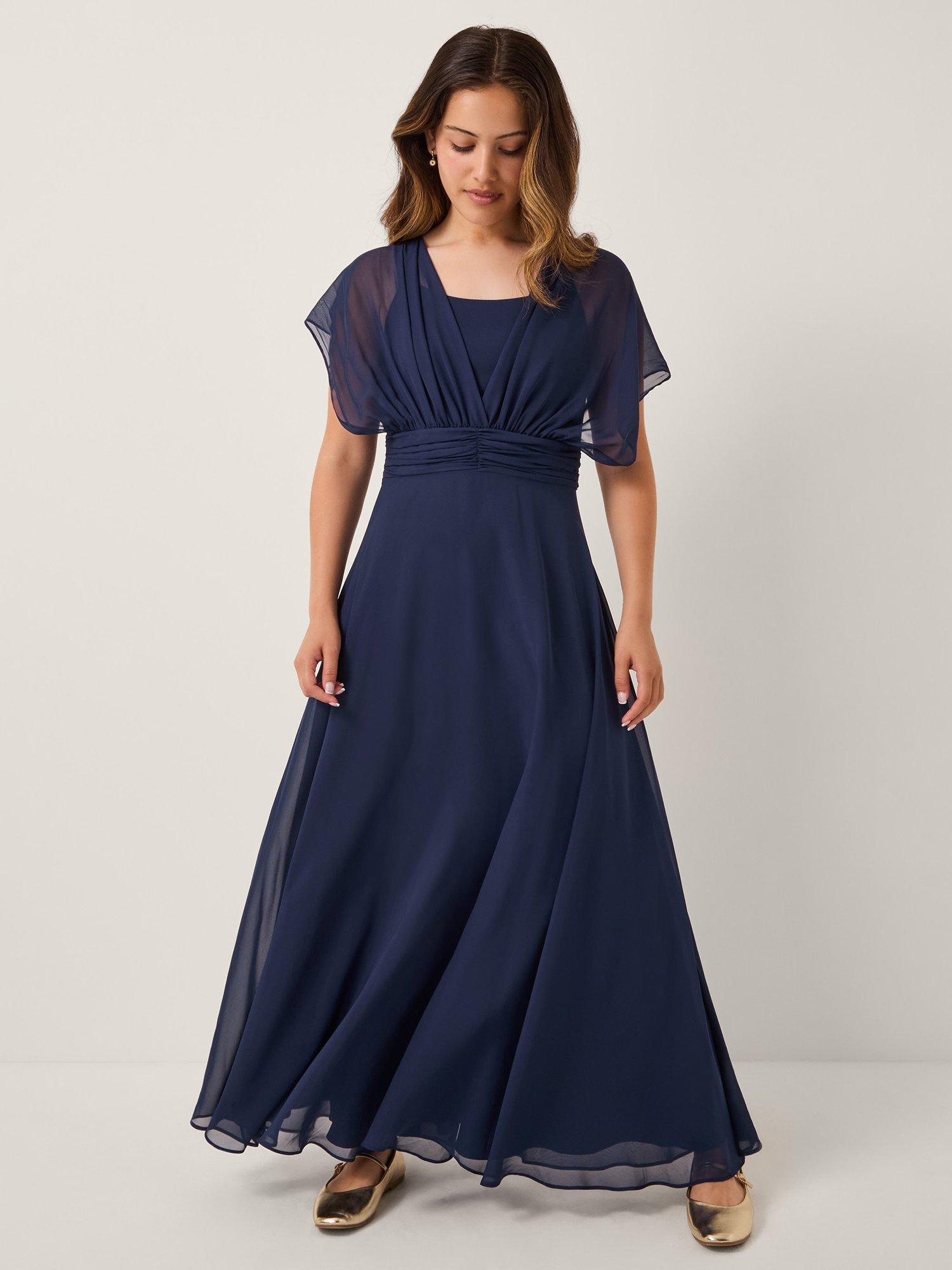 Product image 1 of 4, which shows Monsoon Maddison Chiffon Multiway Dress, Navy, 8 years