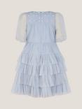 Monsoon Kids' Long Sleeved Bow Beaded Ruffle Dress, Blue