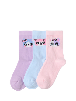 Lindex Kids' Cotton Blend Anti Slip Socks, Pack of 3, Light Pink, Light Pink