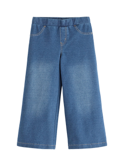 Lindex Kids' Cotton Blend Wide Leg Trousers, Denim Blue