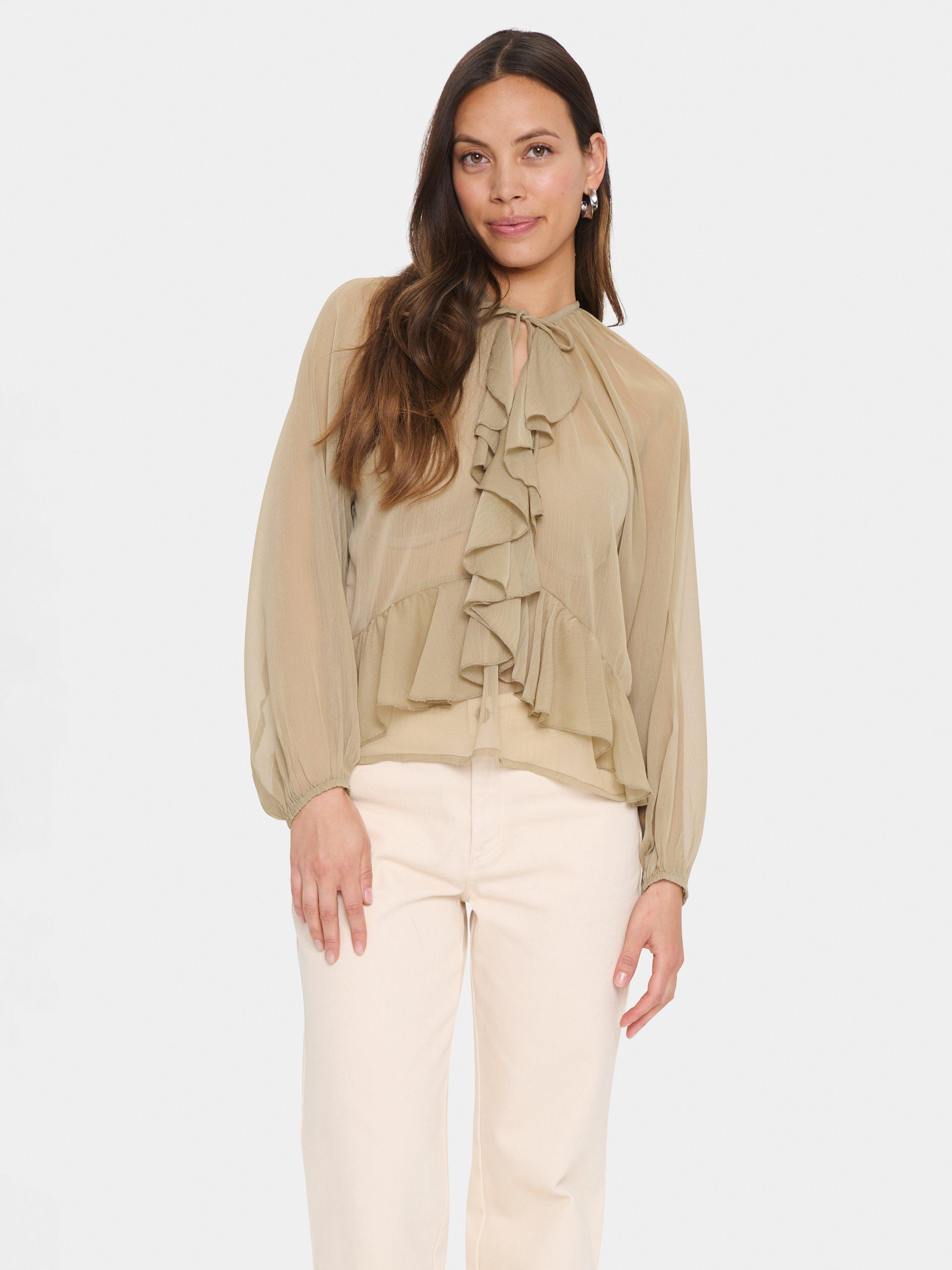 Product image 1 of 6, which shows Saint Tropez JacelynSZ Ruffle Detail Blouse, Natural Beige, XS