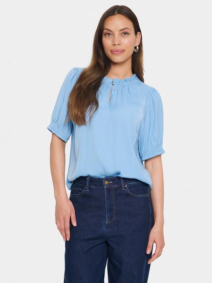 Saint Tropez Briana Puff Sleeve Top, Mid Pink, Mid Blue