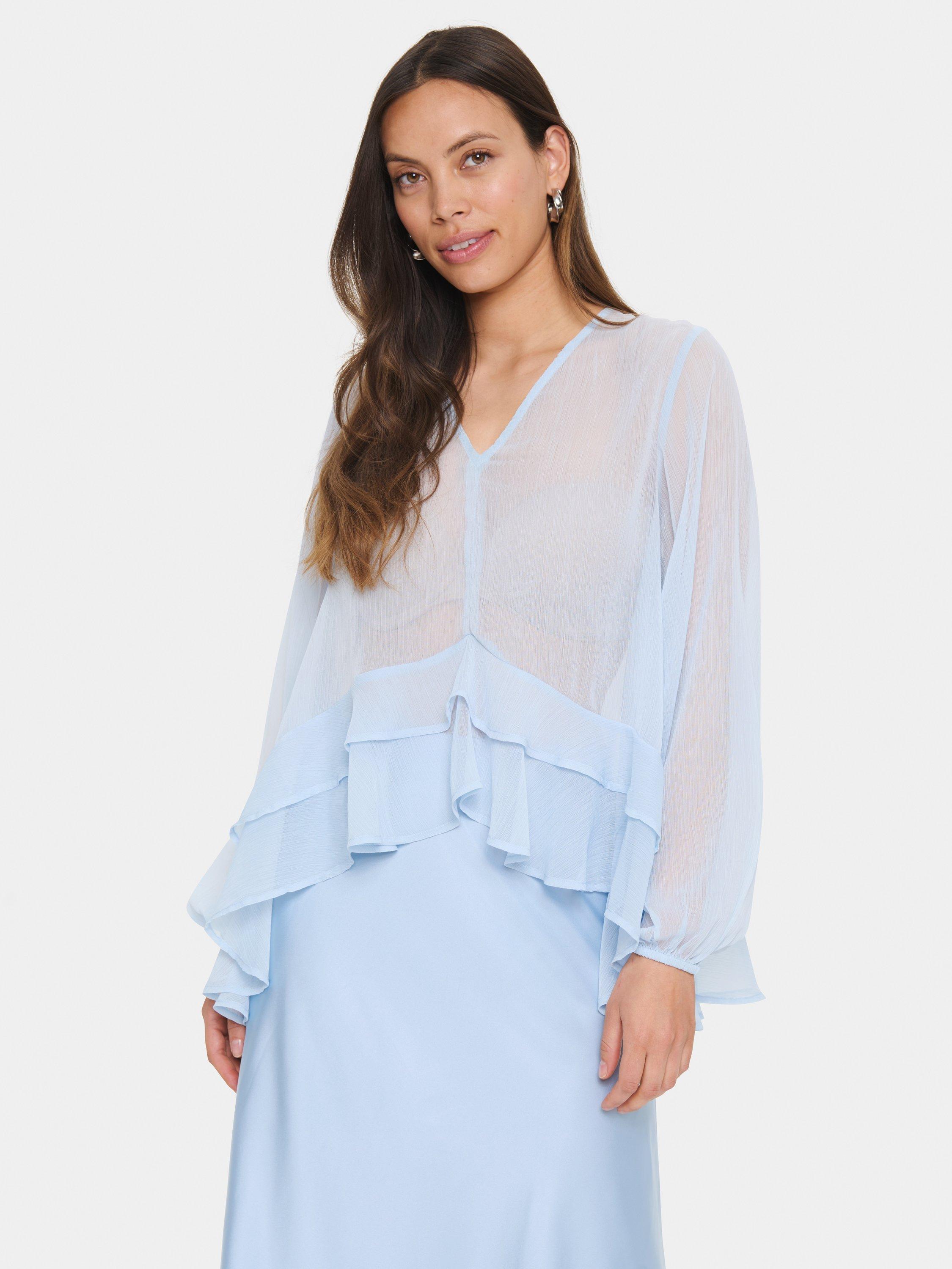 Product image 1 of 6, which shows Saint Tropez LindzySZ Flowy V-Neck Blouse, Mid Blue, XS