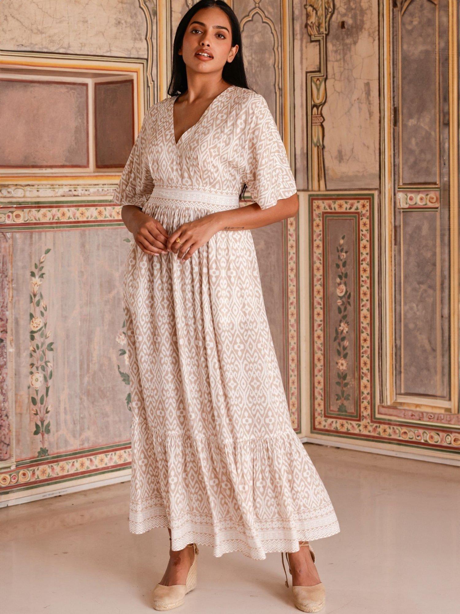 Aspiga Lena Ikat Maxi Dress, Taupe/White